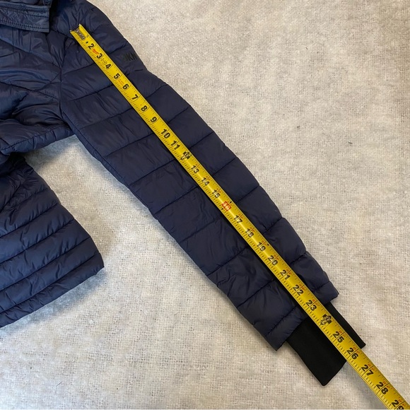 DKNY Womens Puffer Coat Size M Blue Thumb Holes Full Zip Hooded - Picture 11 of 14